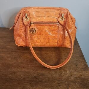 Antonio Melani 100% Cowhide Leather Mimi Satchel Croco Logo Orange Outer/ Yellow